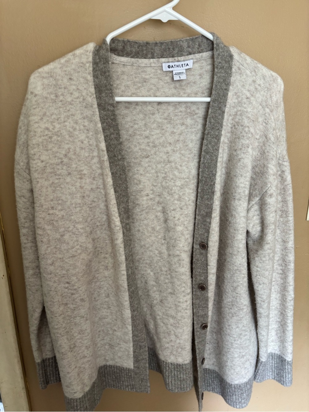Athleta Two-Tone Cream and Gray Button Cardigan
